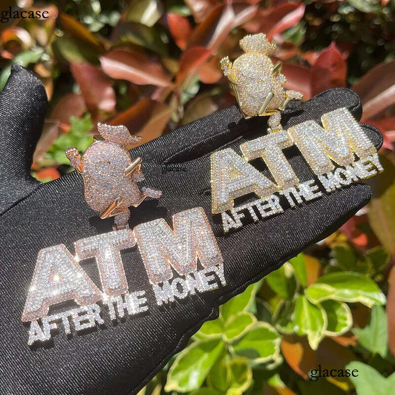 Hip Hop Running ATM Pendant Necklace 5A Zircon Gold Plating Women Mens Jewelry Gifi