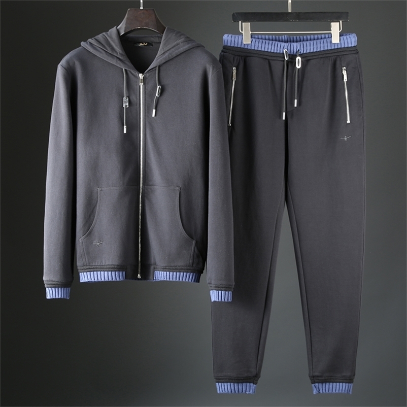 Men's Tracksuits JSBD heavy quality goods spider embroidery knitting contrast color autumn winter thick men's hooded casual sports suit 2304