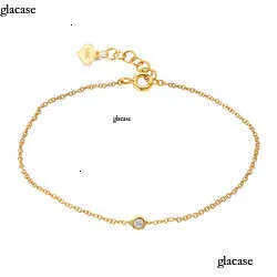 GB17 RINNTIN 14K Solid Yellow Gold Lobster Clasp Strand Cut Cable Chain Solitaire Bezel Set Moissanite Dia Bracelet