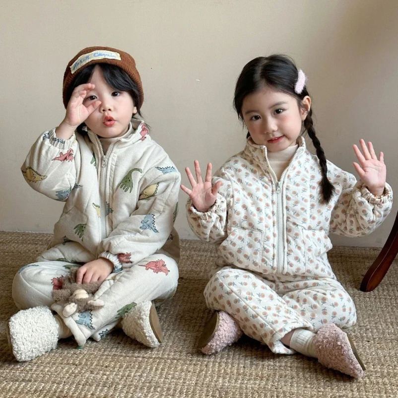 Childrens Sleepwear Set 2-piece Winter Girls Thick Warm Set Childrens Christmas Gift Boys Sleepwear 241118