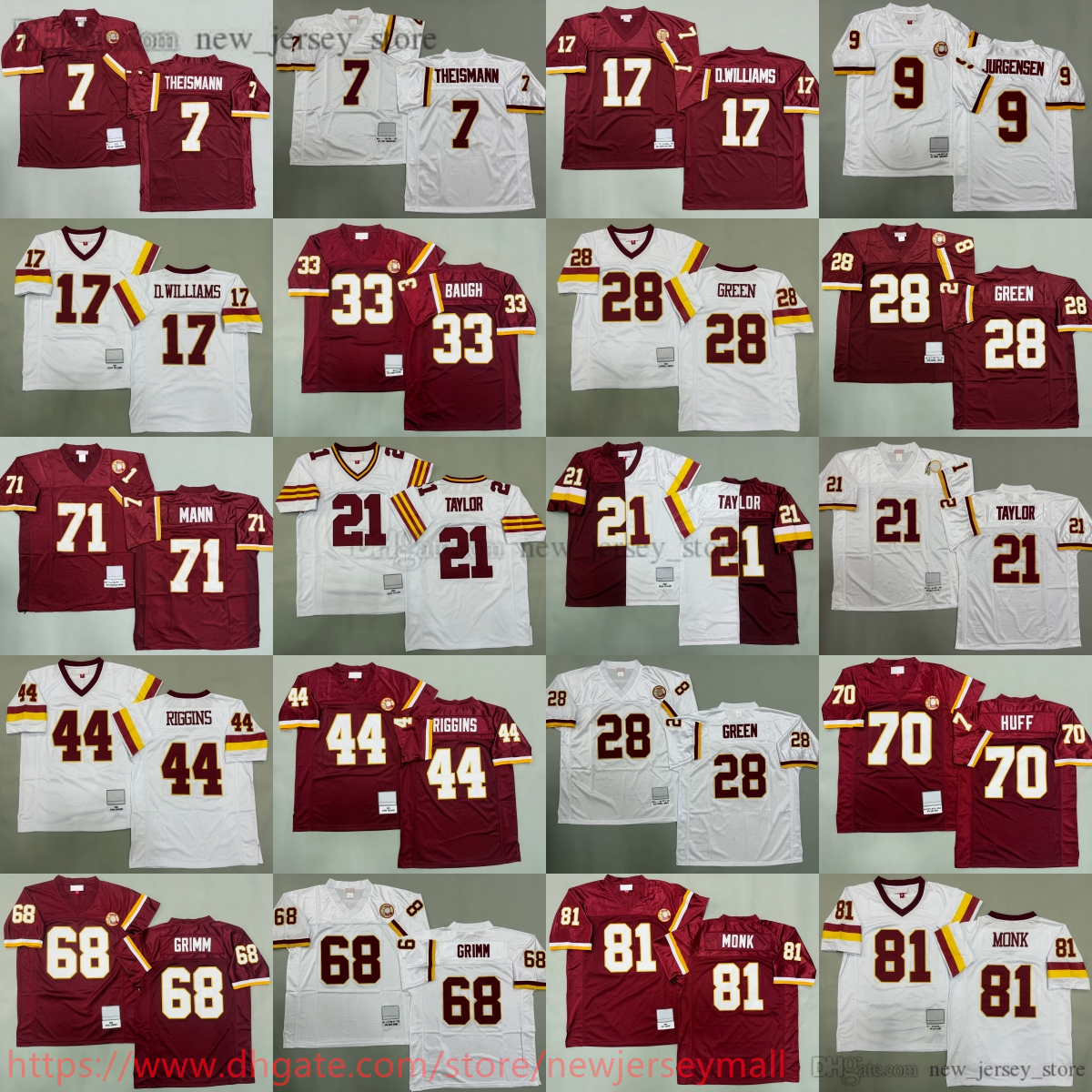 Custom S-6XL 2007 Throwback Football 21 Sean Taylor Jersey Stitched 17 Doug Williams 28 Darrell Green 44 John Riggins 7 Joe Theismann 68 Russ Grimm Sonny Jurgensen Monk