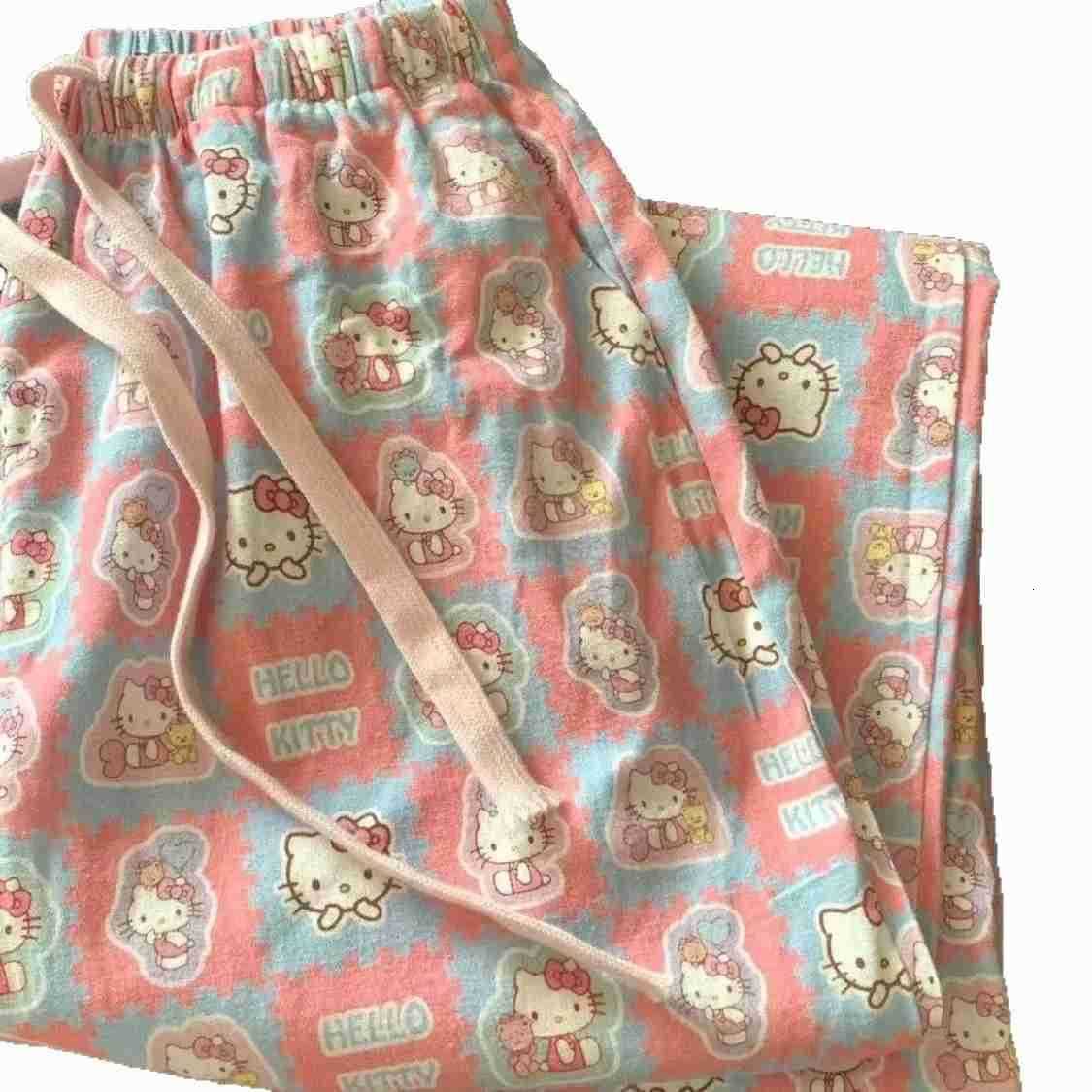 Sanrio Hello Kitty Pajama Pants WomenS Spring Summer Trousers Walk Pants Pink Cartoon Loose Home Pajamas Versatile Home Pants L250925