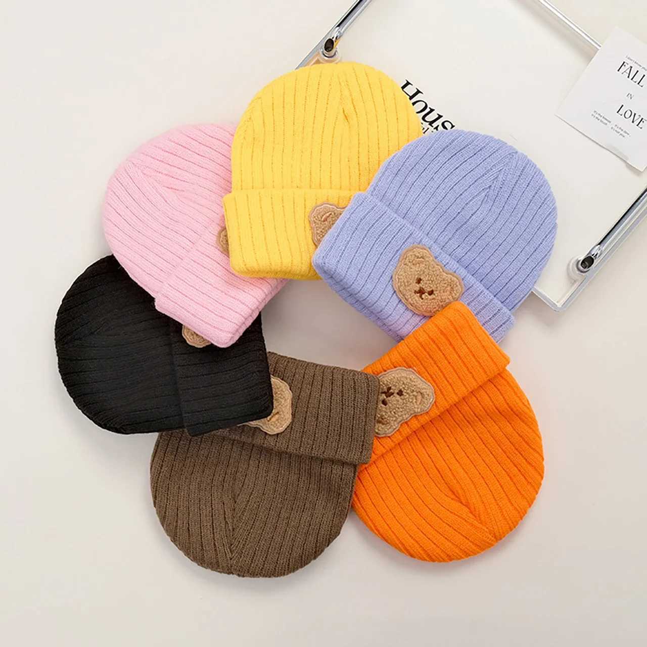 Korean Bear Baby Beanie Cap Winter Infant Warm Knitted Hat Cartoon Kids Pullover Hats Toddler Boy Girl Bonnet L250925NBDX