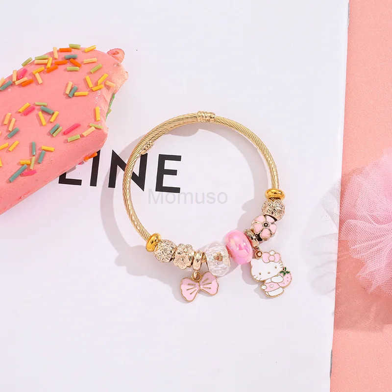Sanrio Stainless Steel Bangle Cute Hello Kitty Flower Bowknot Charms Bracelets for Women Girls Lovely Accessories Jewelry Gifts L250925