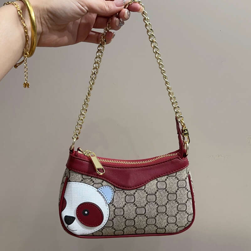Womens handbag small bag high quality flower canvas wallet Leather man purse Crossbody bag Kitten pattern shoulder bag Zoo series Underarm chain bag Dog keychain