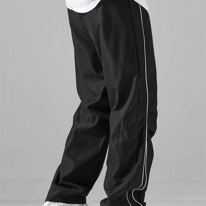 Large mens contrasting decorative Trouser fashionable casual pants solid color breathable loose straight pull pants 250422