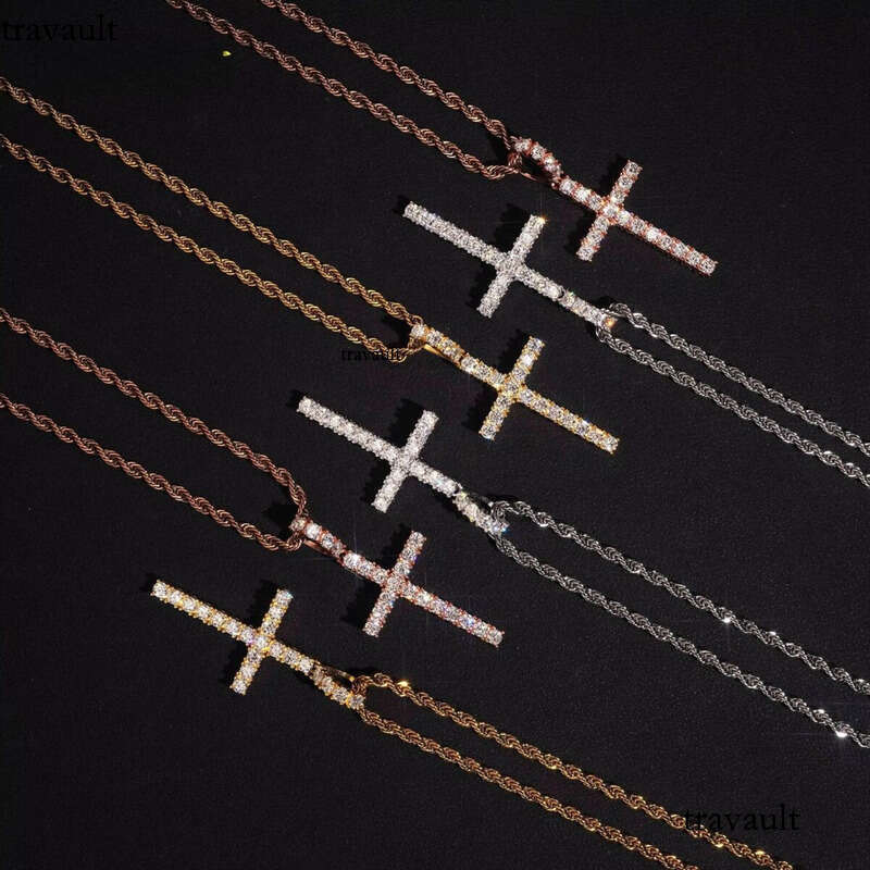 RTS Fine Hip Hop Iced Out 3MM Round Cut Sier VVS Moissanite Jewelry Cross Pendant