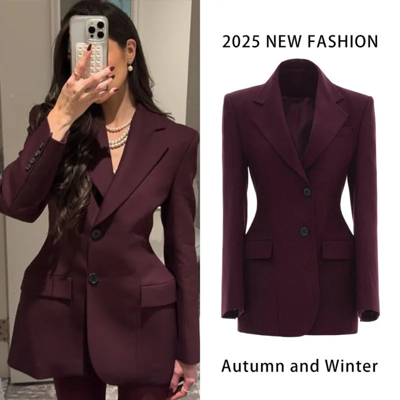 Waist pleated lapel jacket womens suit jacket single chest elegant and fashionable office womens jacket top-level formal attic 250415