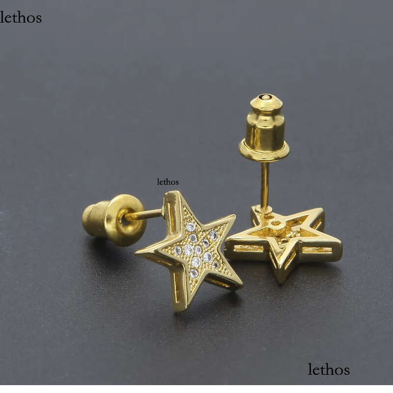 Mens Hip Hop Stud Earrings Jewelry Fashion High Quality Gold Sier Five-pointed Star Earring For Men 04