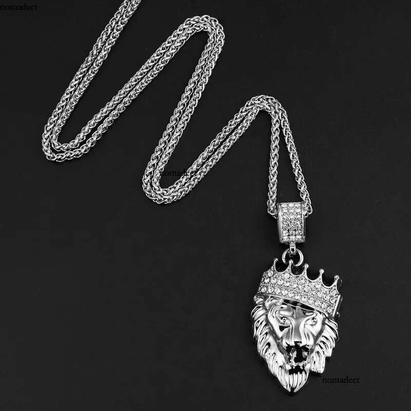 Mens Hip Hop Gold Cuban Link Chain Lion Head King Crown Pendant Necklace Fashion Jewelry 4a