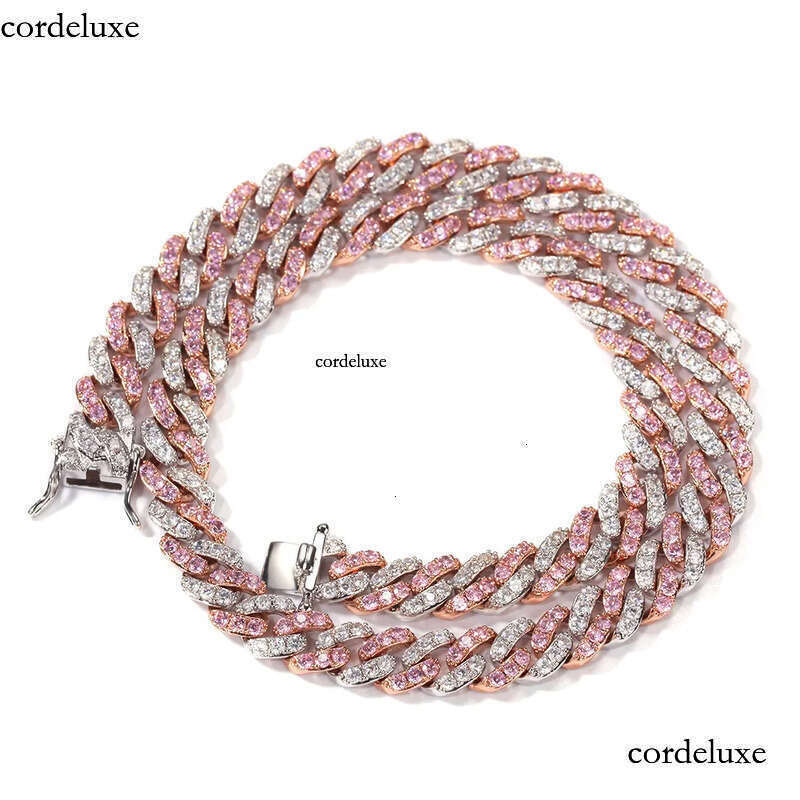 Iced Out Miami Cuban Link Chain Mens Gold Chains PINK Necklace Bracelet Fashion Hip Hop Jewelry 9MM f8