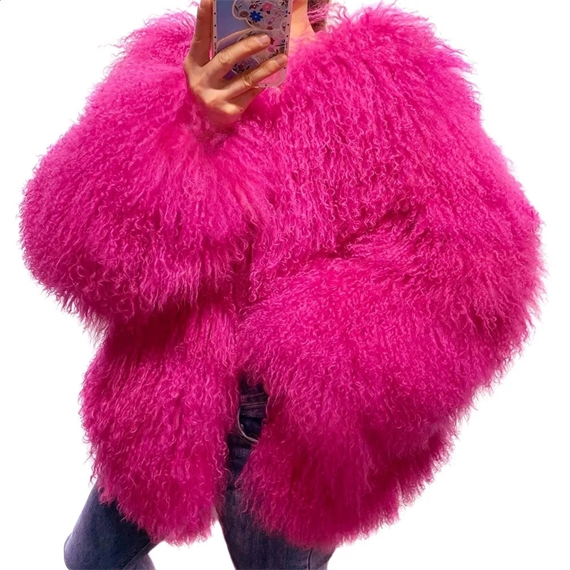 YOLOAgain More Colors Plus Size Mongolia Sheep Fur Jacket Women Winter Warm Curly Flurry Lamb Fur Coat Ladies 240911