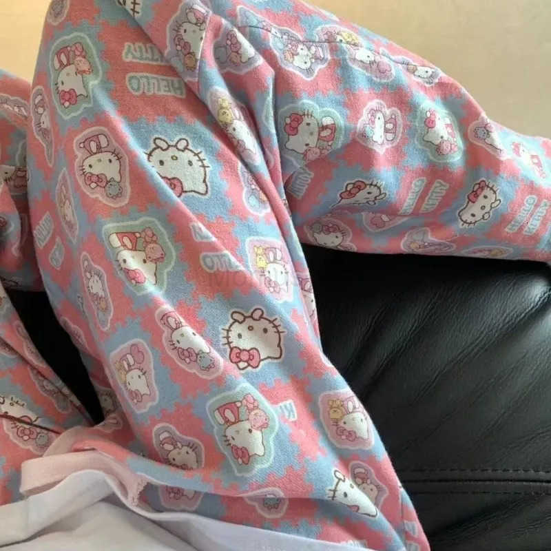 Sanrio Hello Kitty Pajama Pants WomenS Spring Summer Trousers Walk Pants Pink Cartoon Loose Home Pajamas Versatile Home Pants L250925