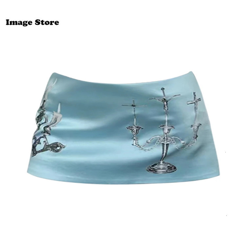 Womens retro mini A-line printed skiing vintage Gyaru Coquette 2000s aesthetic chic Coquette Gyaru and sexy micro skiing 250402