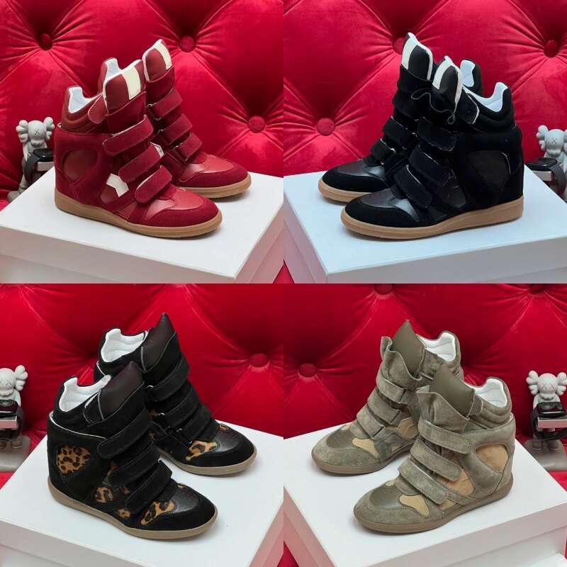 Designer Shoes Isabelle Marants Hot Sale-Black Genuine Leather Bekett Casual Leather-Trimmed Suede Wedge Sneakers Fashion Show High Quality couple's casual shoe