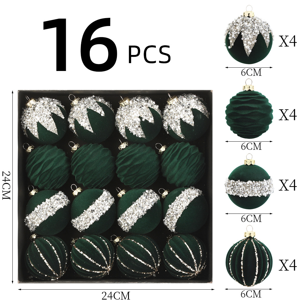 Flocking Holiday Ornament Kit for Christmas Trees with 16 Spherical Ornaments