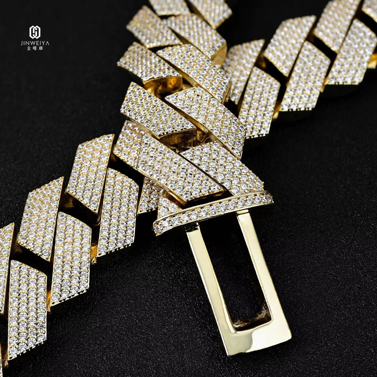 15mm 23mm 34 Rows S925 Silver GRA Moissanite Necklace Men Hiphop Cuban Link Chain for Fine Jewelry