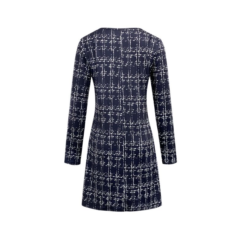 Women's Autumn & Winter Fashion Mom - Style Plaid Printed Straight Dress, Milk Silk Casual Commute & Vacation Dress-CF42640