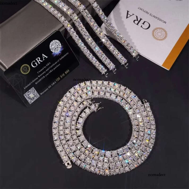 Hip Hop Fully Iced Out Double Sides Sterling Sier VVS1 5mm 6.5mm Moissanite Dia Cluster Tennis Chain Bracelet ff