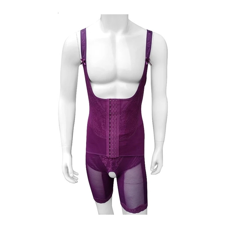 Body Shaper Mens Bodyshapers Sexy Reductive Girdles Corset Hook Slimming Belt Open Crotch Bodysuit Underbust Modeling Strap 240703
