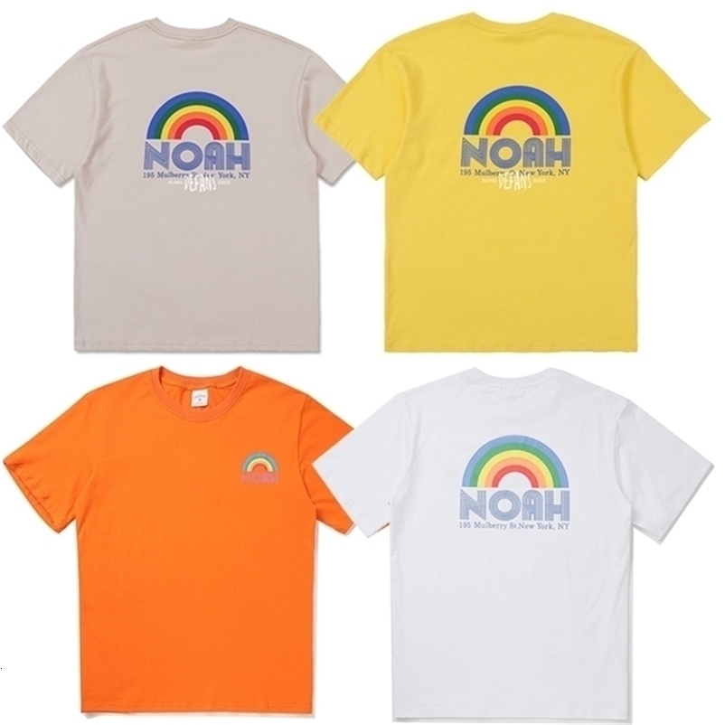 NOAH High Street Fashion Rainbow T Shirt Men Women Lovers Casual Colored Letters Top Ees Round-neck T-shirts 210420