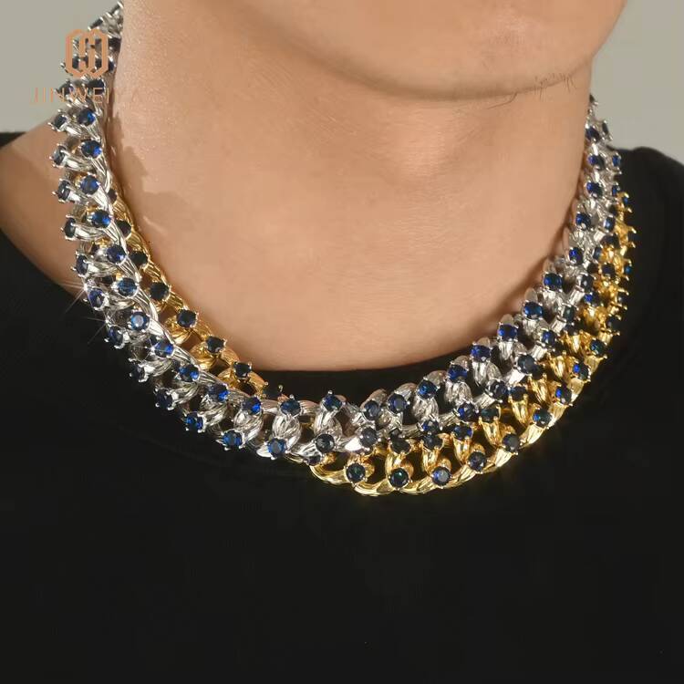 JWY 925 Sterling Silver D Color VVS1 Round White Moissanite Hip Hop Tennis Necklace Rhodium Plated Link Chain for Wedding or Gift