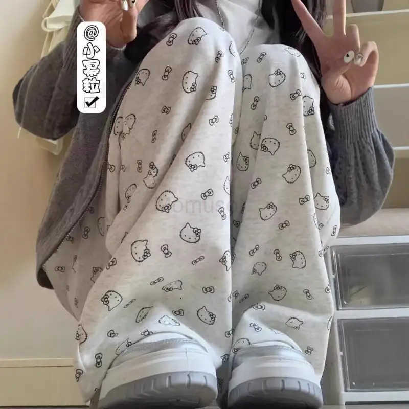 Sanrio Hello Kitty Wide Leg Pants Kawaii Palazzo Pants Anime Cartoon Comfortable Thin Elastic Waistband Cute Girl Home Clothes L250925