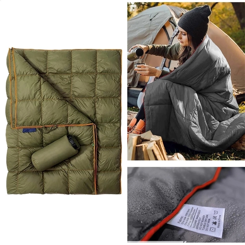 Camping Puffy Blanket Warm Climbing Blanket Waterproof Blanket Buttons Poncho Liner Ultralight Travel Sleeping Pad Quilt Mat 240906