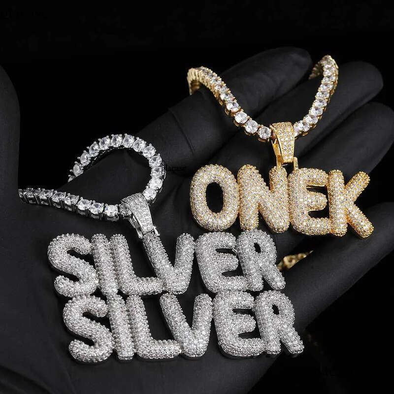 TopBling Hip Hop A-Z Custom Pendant Necklace Charm Bubble Letter Real Gold Plated Women Men Jewelry Gift
