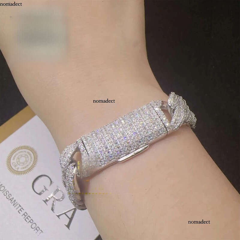 13mm Rapper Style Solid Sier Iced Out Hip Hop Jewelry VVS1 Moissanite Dia Cuban Link Chain Bracelet Men 68
