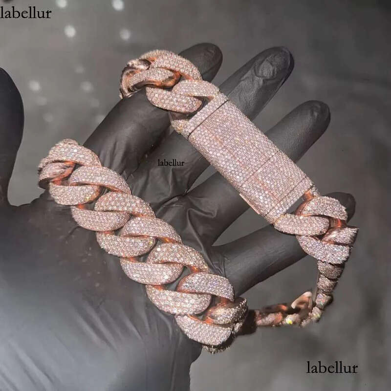 Yu Ying Custom Heavy 20mm 22mm Men Full Iced Out Moissanite Rose Gold Sier Cuban Link Chain Necklace Hip Hop Jewelry 1e