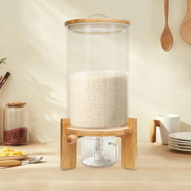 Flour and Grain Container 5L75L Rice Dispenser Creative Glass Food Storage Room for Kitchen Organization Airtightness 240826