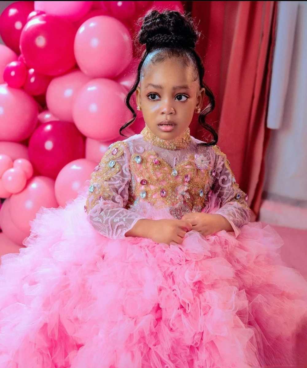 Layered Flower Girl Dress Elegant Tulle Gem Sequin Long Sleeve Fluffy Princess Kids Birthday Gift Ball First Communion Gowns W250925