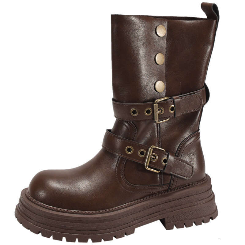 Luxury shoes Brown Chunky Designer Heel Hot Thick Sole Martin for Women 2025 New Spring Autumn British Style Slimming Height Increasing