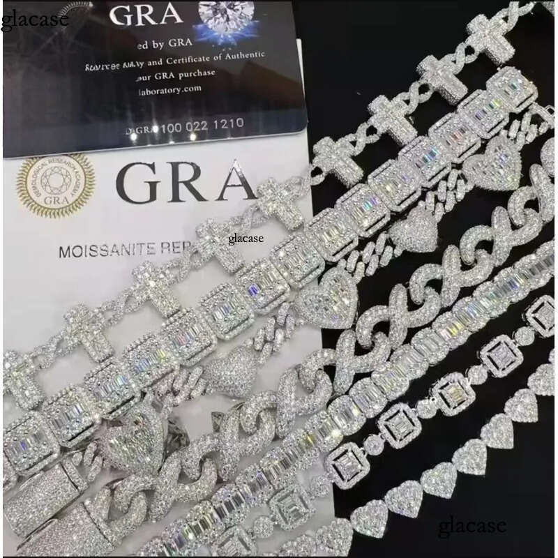 Wholesale price lab dia sier vvs moissanite iced out hip hop jewelry necklace k chain tennis cuban bracelet m