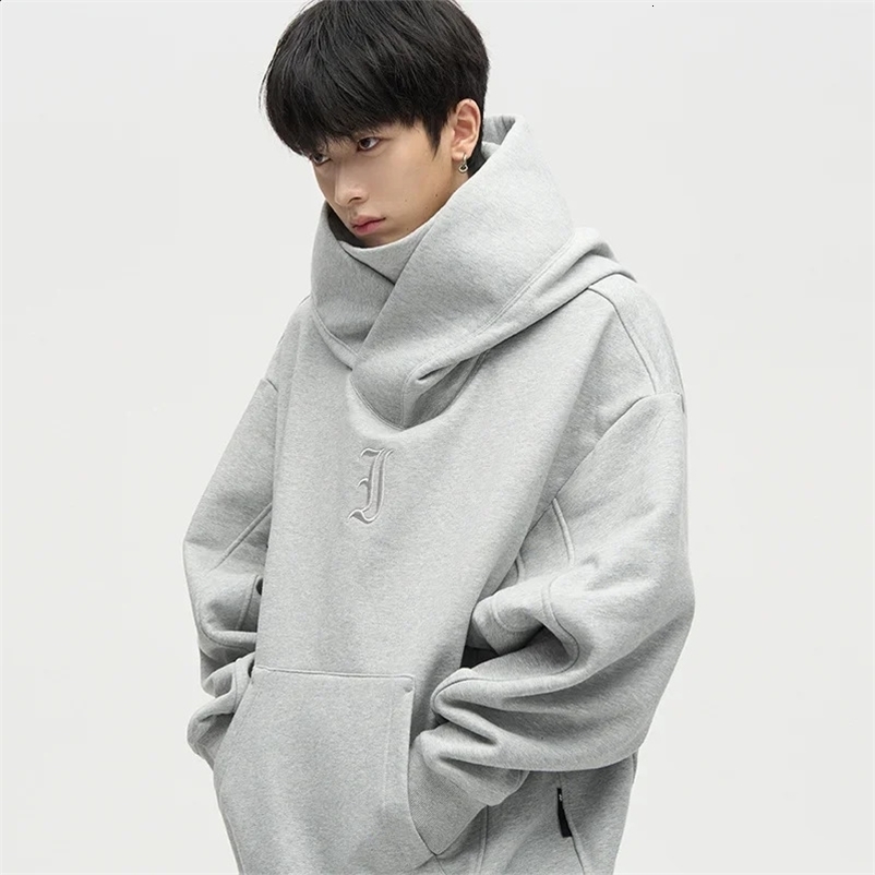 Autumn Ninja Streetwear Turtleneck Hoodies For Men Letter Embroidered Hip Hop Fashion Sweatshirts Y2K Vintage Fleece Hoody 240716