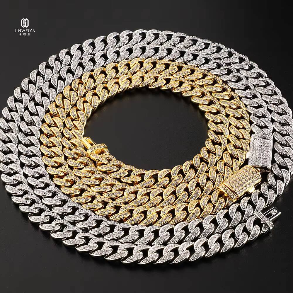 VVS Diamond 925 Sterling Silver Bracelet Necklace 13mm Moissanite Gold Plated Cuban Link Chain Elegant Jewelry