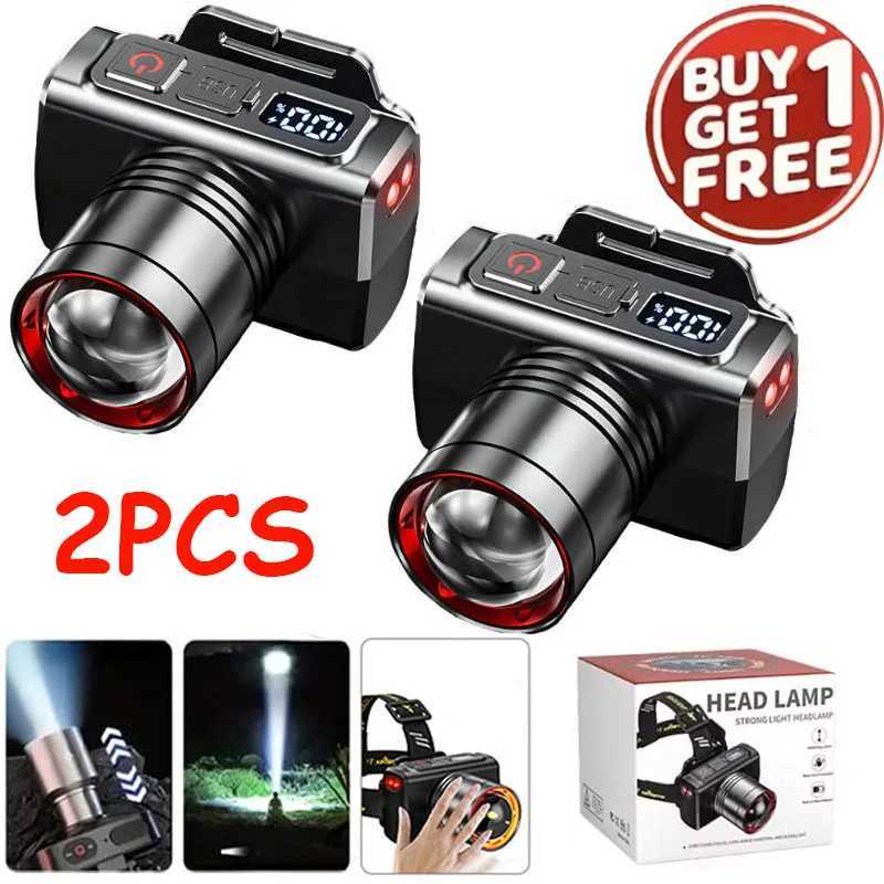 2pcs Rechargeable Headlamp Super Bright LED HeadMounted Light with Motion Sensor Builtin 800mah Lithium Battery for Camping J250925