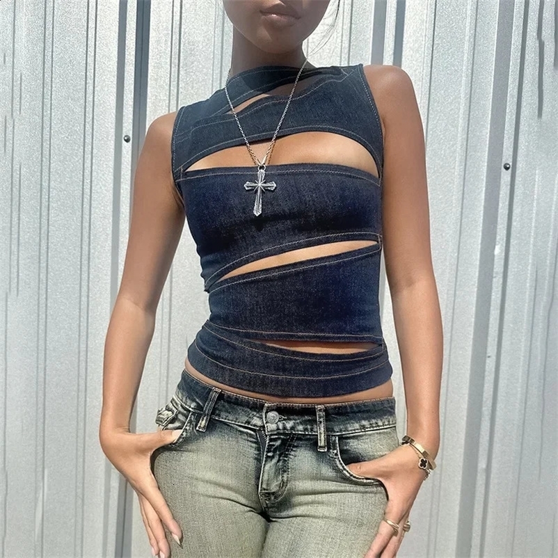 Talenza Womens Sleeveless Round Neck Vest Summer Solid Color Hollow Slim Vest Top Fashion Sexy Streetwear Womens Slim Vest Top 250226bj