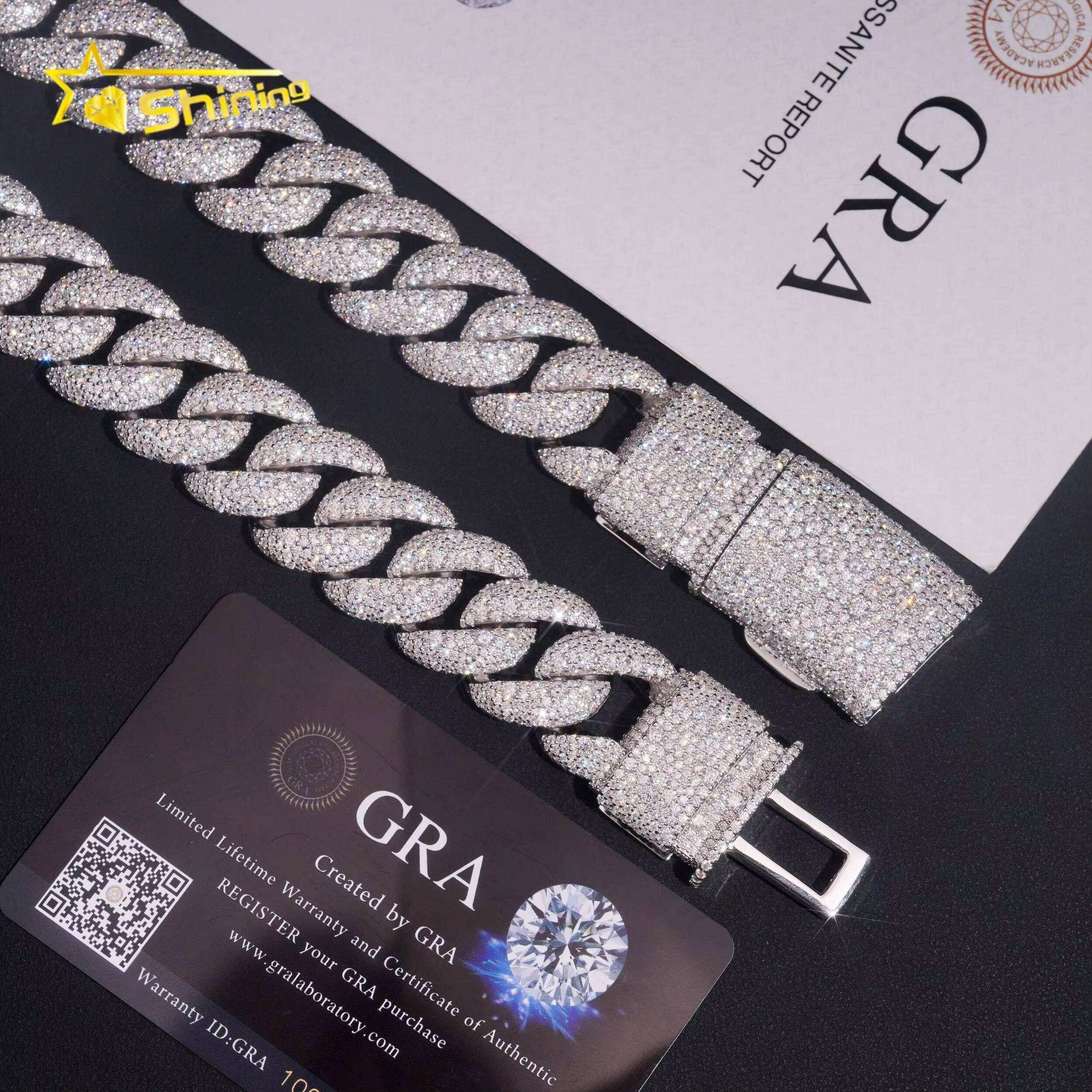 20mm Big Heavy Cuban Chian Vvs Moissnaite Iced Out Hip Hop Jewelry Sterling Silver 925 White Gold Plated Mens Necklace