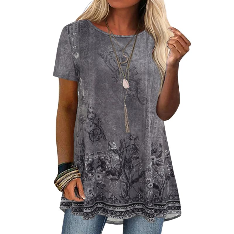 Versatile Feminine Cotton Blend Short-Sleeve T-Shirt for Curvy Figures-YL25175