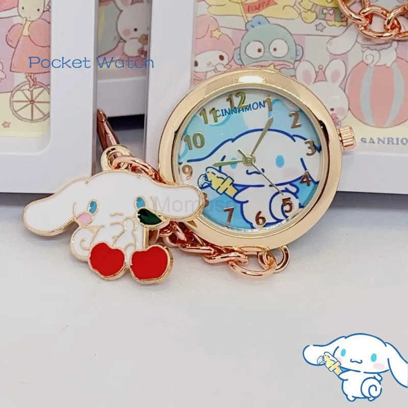 Sanrio Anime Hello Kitty Keychain Pocket Watch Girls Student Kuromi Cinnamoroll Fashion Children Gifts Quartz Watches Ornaments L250925