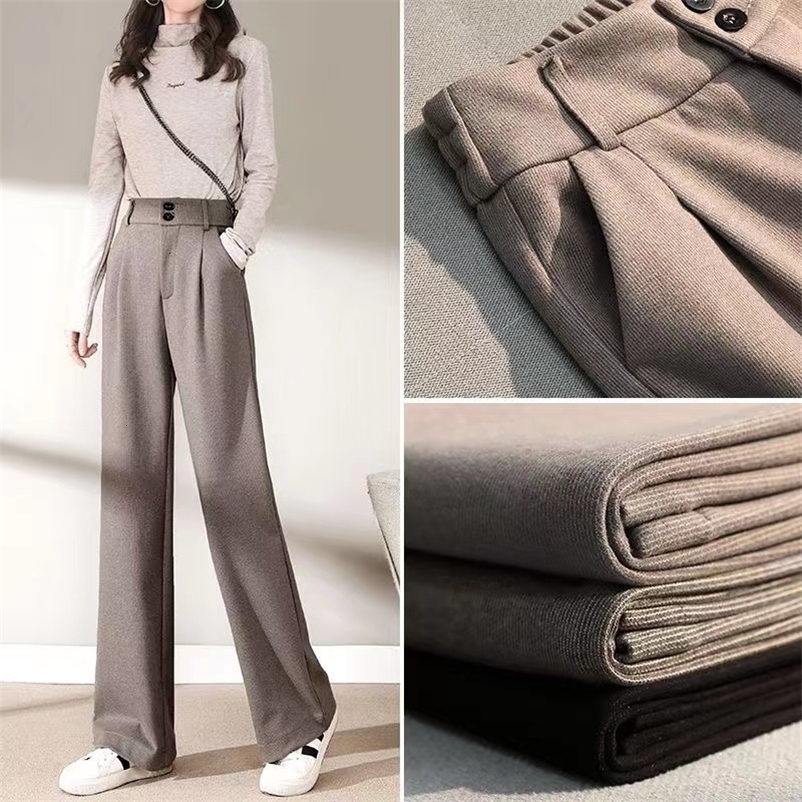 Women's Pants Capris Spring Casual Wool Wide-leg Pants Women Korean Office Lady Black Straight Pants Elegant Ladies Trousers Pantalon Femme 24170