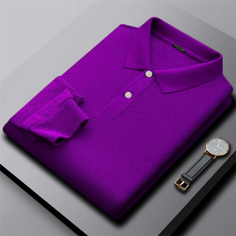 Men's Polos High Quality Solid Color Men's Clothing Autumn Business Casual Slim Fit Mesh Fabric Long Sleeve Polo Shirt Lapel T-Shirt Top 230