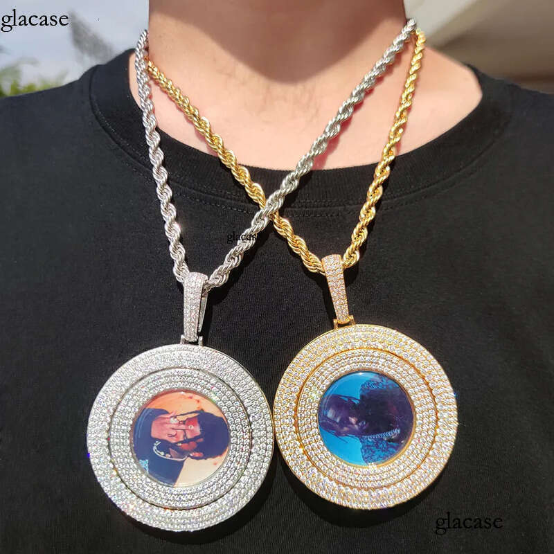 Customize Rotatable Solid Memorial Photo Pendant Necklace TopBling Zircon Men Women Lover Gift