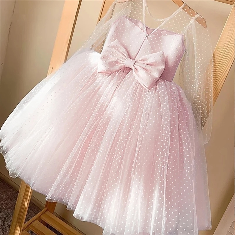 Girls Polka-Dot Dress Elegant Princess Wedding Gown Kids Dresses For Girl Children Birthday Party Tulle Dress 4-10Yrs Vestidos 240531