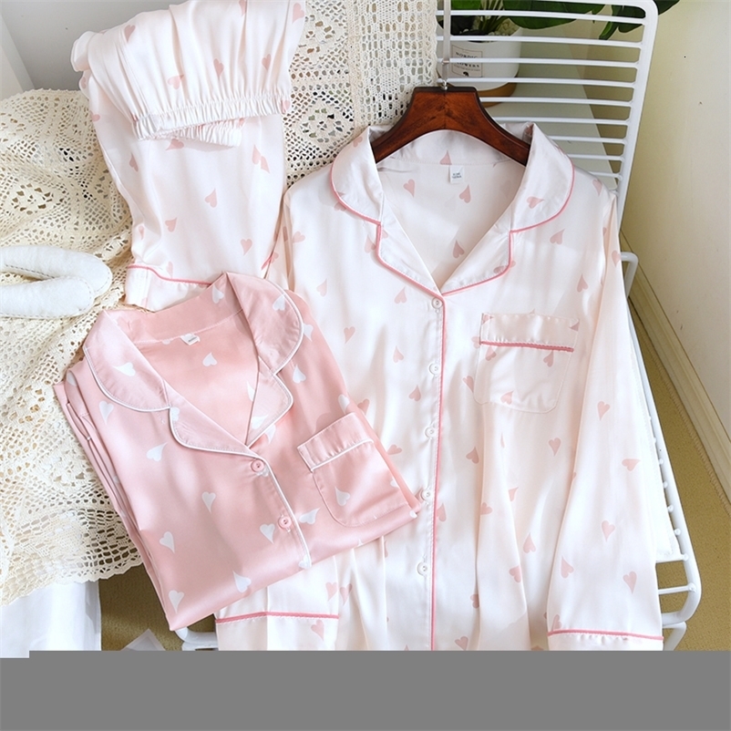 Women's Sleepwear Spring Summer Ladies Pajamas Set Ice Silk Women Long-Sleeved Home Service Suit Pyjama Clothes Femme Pijamas Mujer Feminino 2303