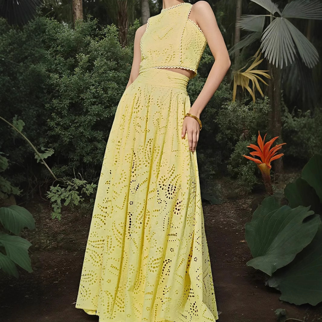 Women's Casual Fashion Sleeveless Pocket Long Dress Two-Piece Set