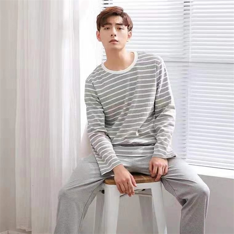 Men's Sleepwear Men's Pajamas Set Long Sleeve Trousers 2 Pieces Lounge Sleepwear Letter Striped Lattice Print Nightwear Soft O-neck Homewaer
