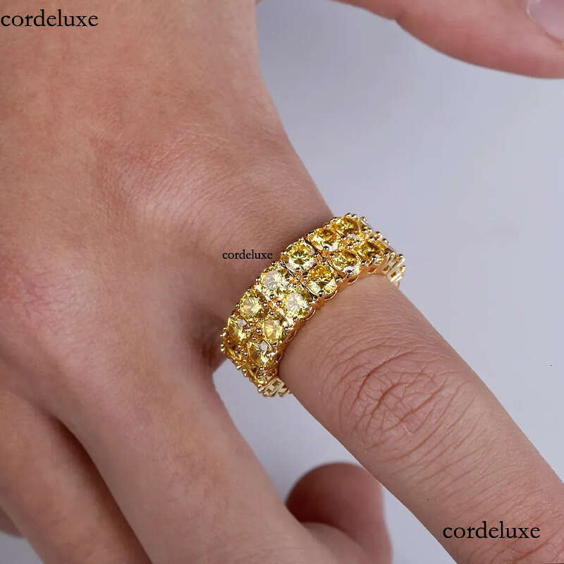 Design Color Mens Ring Micro Pave 2 Row Chain Big 3A Gold Zircon Shiny Hip Hop Finger Rings For Men Women Jewelry 74